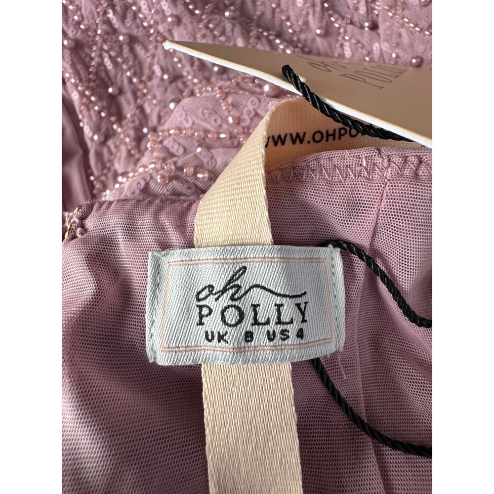 Oh Polly Mauve Beaded Sequin Midi Dress Square Neck Side Slit Purple US 4 NEW - Picture 9 of 9